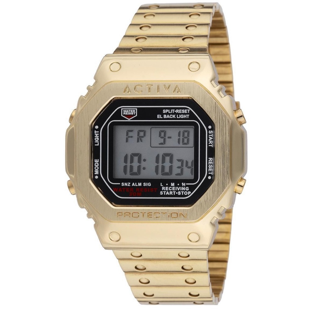 Activa x Invicta Unisex Digital 44.5mm Gold Stainless Steel Watch Y2K Style
